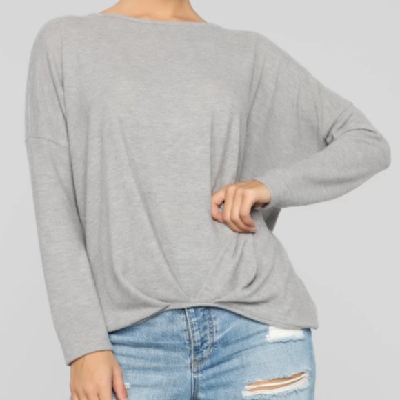 Fashion Nova Tops - Fashion Nova Secrets Knotted Top Grey